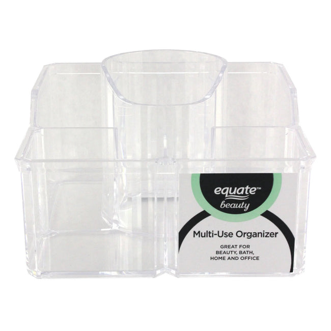 Equate Beauty Multi-Use Clear Makeup Organizer, 6 Compartments Skincare Cosmetic Storage