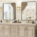 BEAUTYPEAK Bathroom Mirror 24x36 inch, Modern Round Corner Vanity Wall Mirror,Black
