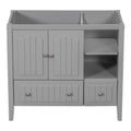 36" Bathroom Vanity Base Only, Bathroom Vanity Without Top Sink, Modern Freestanding Bathroom Storage Cabinet with Open Storage Shelf and Drawers, Solid Wood Frame, Gray