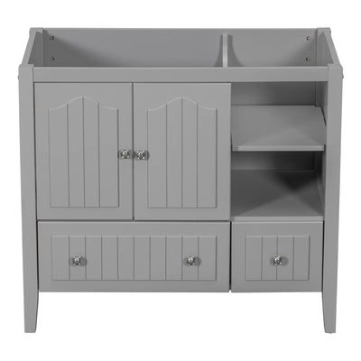 36" Bathroom Vanity Base Only, Bathroom Vanity Without Top Sink, Modern Freestanding Bathroom Storage Cabinet with Open Storage Shelf and Drawers, Solid Wood Frame, Gray