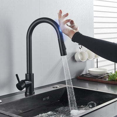 CES Touch Activated Kitchen Faucets with Pull Down Sprayer,Single Handle Smart Faucet for Kitchen Sinks,304 Stainless Steel,Matte Black