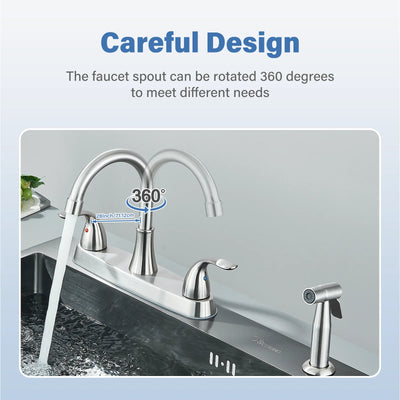 CES Commercial Kitchen Faucet Pull Out Side Spray 2 Handle Swivel Sink Mixer Faucet Brushed Nickel