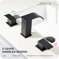 Waterfall Bathroom Faucets for Sink 3 Hole - Matte Black Bathroom Faucet with Pop-up Drain, 8 Inch Widespread Bathroom Sink Faucet 2-Handles, Modern Vanity Faucet with Supply Lines