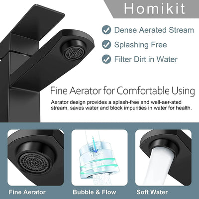 Black Bathroom Faucet with Sink Pop up Drain, Stainless Steel Bathroom Faucets for Sink 1 or 3 Holes, Matte Black Vanity RV Lavatory Faucet with Single Handle, Deck Plate, Water Supply Hoses