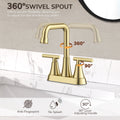 KINGTACK Bathroom Sink Faucet, 4 inch Brushed Gold Bathroom Faucets with Pop-up Drain and Supply Lines, Stainless Steel 2-Handle Centerset Faucet for Bathroom Faucet 3 Hole