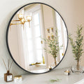 BEAUTYPEAK 24" Wall Mirror Bathroom Mirror Wall Mounted Round Mirror, Black