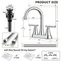 KINGTACK Bathroom Faucet 3 Hole, 4 Inch Bathroom Sink Faucet, Stainless Steel Lead-Free 2-Handle Centerset Faucet with Pop-up Drain and 2 Supply Hoses, Chrome