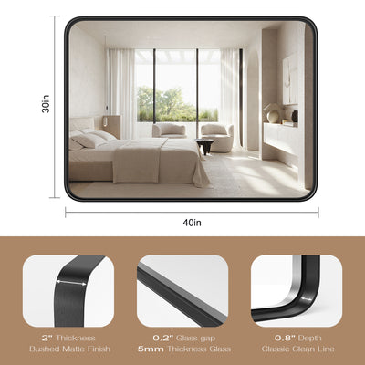 EDX Bathroom Mirror 40"x 30" Wall Mirror with Rectangular Metal Frame, Black