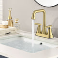 KINGTACK Bathroom Sink Faucet, 4 inch Brushed Gold Bathroom Faucets with Pop-up Drain and Supply Lines, Stainless Steel 2-Handle Centerset Faucet for Bathroom Faucet 3 Hole