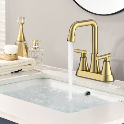 KINGTACK Bathroom Sink Faucet, 4 inch Brushed Gold Bathroom Faucets with Pop-up Drain and Supply Lines, Stainless Steel 2-Handle Centerset Faucet for Bathroom Faucet 3 Hole