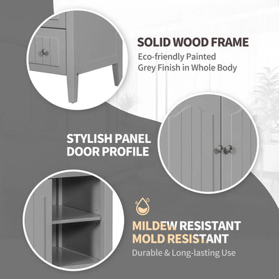 36" Bathroom Vanity Base Only, Bathroom Vanity Without Top Sink, Modern Freestanding Bathroom Storage Cabinet with Open Storage Shelf and Drawers, Solid Wood Frame, Gray