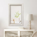 Sintosin Boho White Mirrors for Wall Decor Living Room 24" x 16", Hanging Rustic Wooden Bedroom Mirror with Beaded Detailing, Vintage Rectangular Bathroom Vanity Mirror Decor