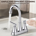 KINGTACK Bathroom Faucet 3 Hole, 4 Inch Bathroom Sink Faucet, Stainless Steel Lead-Free 2-Handle Centerset Faucet with Pop-up Drain and 2 Supply Hoses, Chrome
