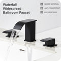 Waterfall Bathroom Faucets for Sink 3 Hole - Matte Black Bathroom Faucet with Pop-up Drain, 8 Inch Widespread Bathroom Sink Faucet 2-Handles, Modern Vanity Faucet with Supply Lines