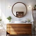 WallBeyond 28 inch Wood Frame Round Mirror, Decorative Circle Wall Mirror for Bathroom Vanity, Walnut