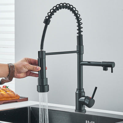 Senlesen Matte Black Kitchen Faucet Sink Single Handle Pull Down Sprayer Swivel Tap