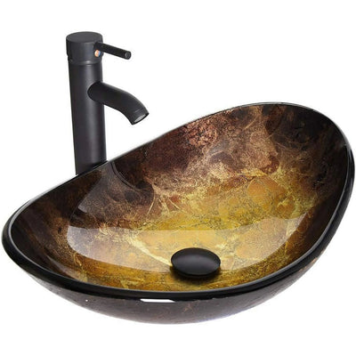 PULUOMIS 24 Inches Traditional Bathroom Vanity Set in Black Finish, Single Bathroom Vanity with Top and 2-Door Cabinet, Brown Glass Sink Top with Single Faucet Hole