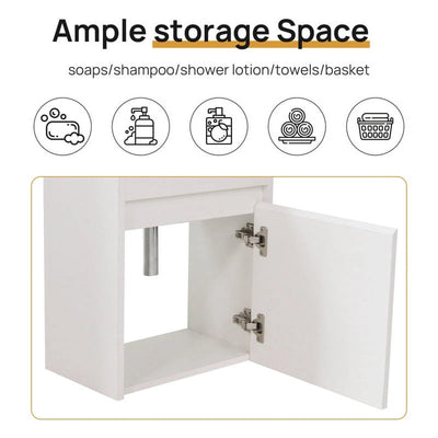 Walsport 16" Wall-Mount Bathroom Vanity Cabinet with Sink,Basin,Faucet,Wall Mounted Cabinet Set Design Bathroom Vanity for Small Space,Ivory white