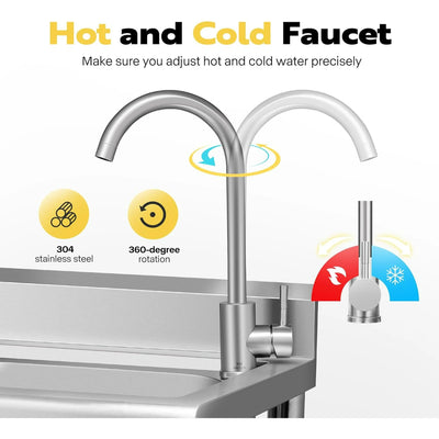 SPECSTAR 22" Stainless Steel Freestanding Utility Sink with Hot and Cold Faucet, Freestanding Commercial Kitchen Single Bowl Sink