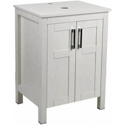 ELECWISH 24 Inches Traditional Bathroom Vanity Set in White Finish, Single Bathroom Vanity with Top and 2-Door Cabinet, Glass Sink Top with Single Faucet Hole