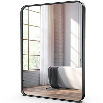 EDX Bathroom Mirror 40"x 30" Wall Mirror with Rectangular Metal Frame, Black
