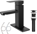 Black Bathroom Faucet with Sink Pop up Drain, Stainless Steel Bathroom Faucets for Sink 1 or 3 Holes, Matte Black Vanity RV Lavatory Faucet with Single Handle, Deck Plate, Water Supply Hoses