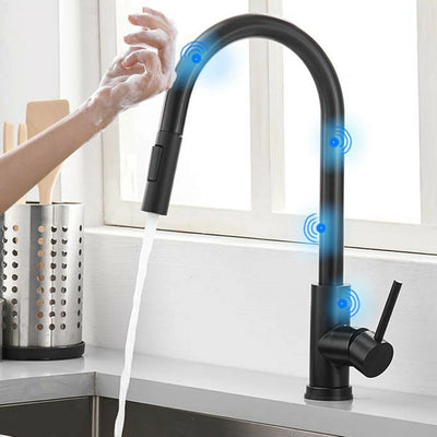 CES Touch Activated Kitchen Faucets with Pull Down Sprayer,Single Handle Smart Faucet for Kitchen Sinks,304 Stainless Steel,Matte Black