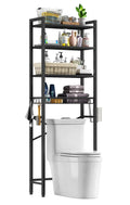 Biemlerfn Over The Toilet Storage Shelf, 4-Tier Wooden Bathroom Organizer Adjustable Saver Space Rack with Toilet Paper Holder, Black