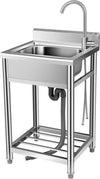 SPECSTAR 22" Stainless Steel Freestanding Utility Sink with Hot and Cold Faucet, Freestanding Commercial Kitchen Single Bowl Sink