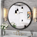 Scifil Black Round Mirror, 24 Inch Bathroom Wall Mirror, Modern Round Circle Wall Vanity Mirror with Metal Frame for Home Decor, Easy Hanging
