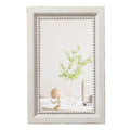 Sintosin Boho White Mirrors for Wall Decor Living Room 24" x 16", Hanging Rustic Wooden Bedroom Mirror with Beaded Detailing, Vintage Rectangular Bathroom Vanity Mirror Decor