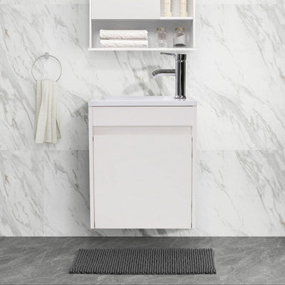 Walsport 16" Wall-Mount Bathroom Vanity Cabinet with Sink,Basin,Faucet,Wall Mounted Cabinet Set Design Bathroom Vanity for Small Space,Ivory white