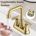 KINGTACK Bathroom Sink Faucet, 4 inch Brushed Gold Bathroom Faucets with Pop-up Drain and Supply Lines, Stainless Steel 2-Handle Centerset Faucet for Bathroom Faucet 3 Hole