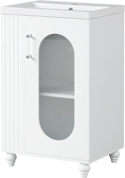 MIDODO 20" Small Bathroom Vanity with Sink, Modern Wood Bathroom Cabinet with Paper Holder and Glass Door