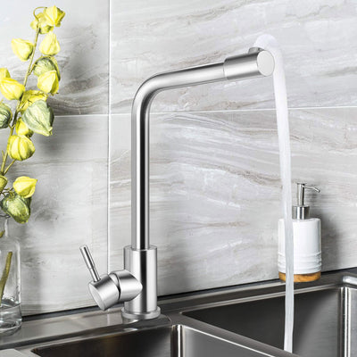 Coliware Kitchen Sink Faucet Brushed Nickel Bar Faucet 360° Swivel Single Handle Stainless Steel Kitchen Faucets