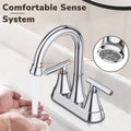KINGTACK Bathroom Faucet 3 Hole, 4 Inch Bathroom Sink Faucet, Stainless Steel Lead-Free 2-Handle Centerset Faucet with Pop-up Drain and 2 Supply Hoses, Chrome