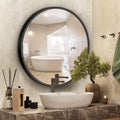 Scifil Black Round Mirror, 24 Inch Bathroom Wall Mirror, Modern Round Circle Wall Vanity Mirror with Metal Frame for Home Decor, Easy Hanging