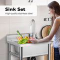SPECSTAR 22" Stainless Steel Freestanding Utility Sink with Hot and Cold Faucet, Freestanding Commercial Kitchen Single Bowl Sink